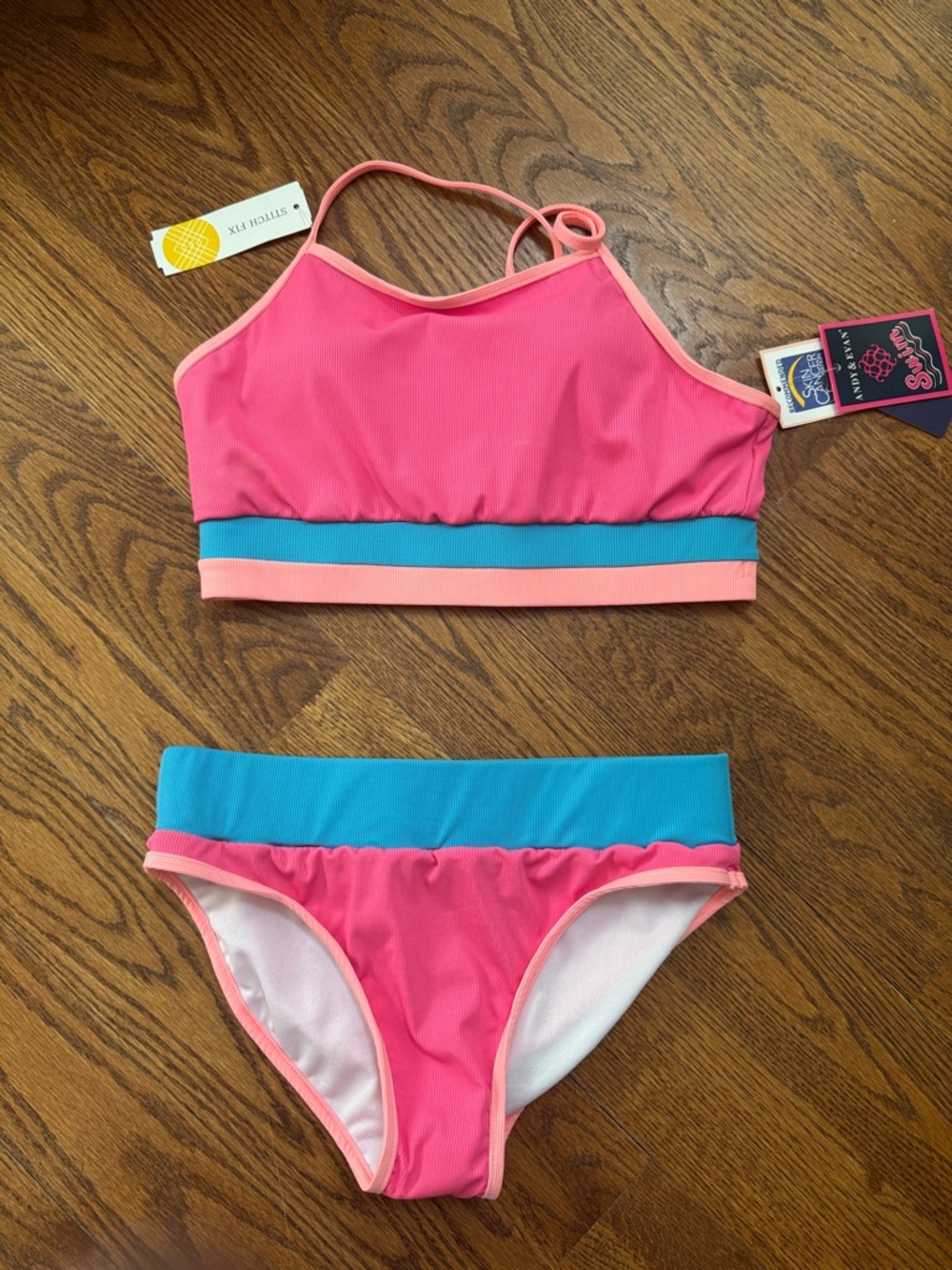 Andy & Evan Pink and Aqua Girls Two-Piece Swim Set